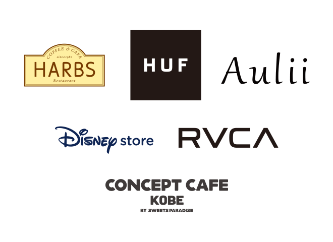 HARBS,HUF,Aulii,Disney Store,RVCA,CONCEPT CAFE KOBE BY SWEETS PARADISE