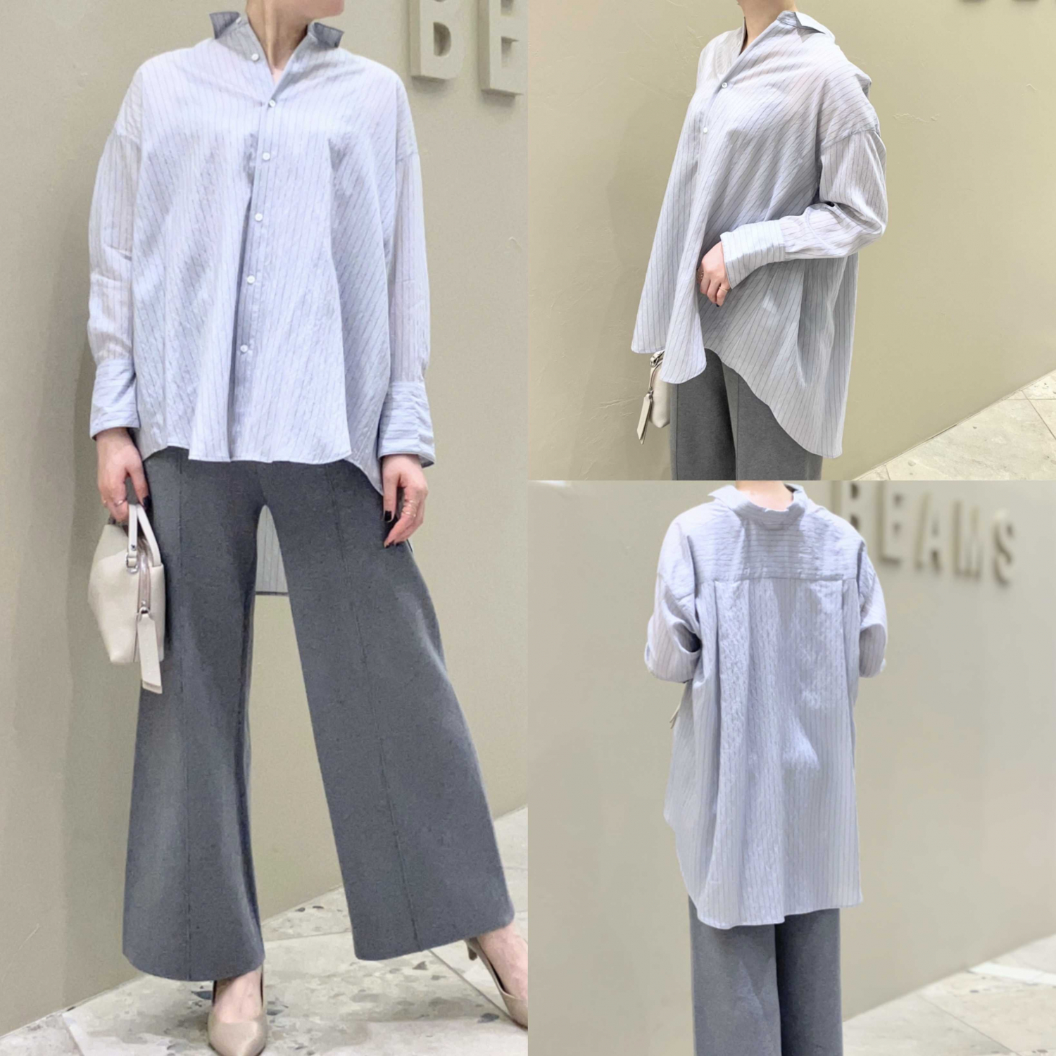 〈Demi-Luxe BEAMS〉AK+1/シアーストライプシャツ&スムースニットパンツ