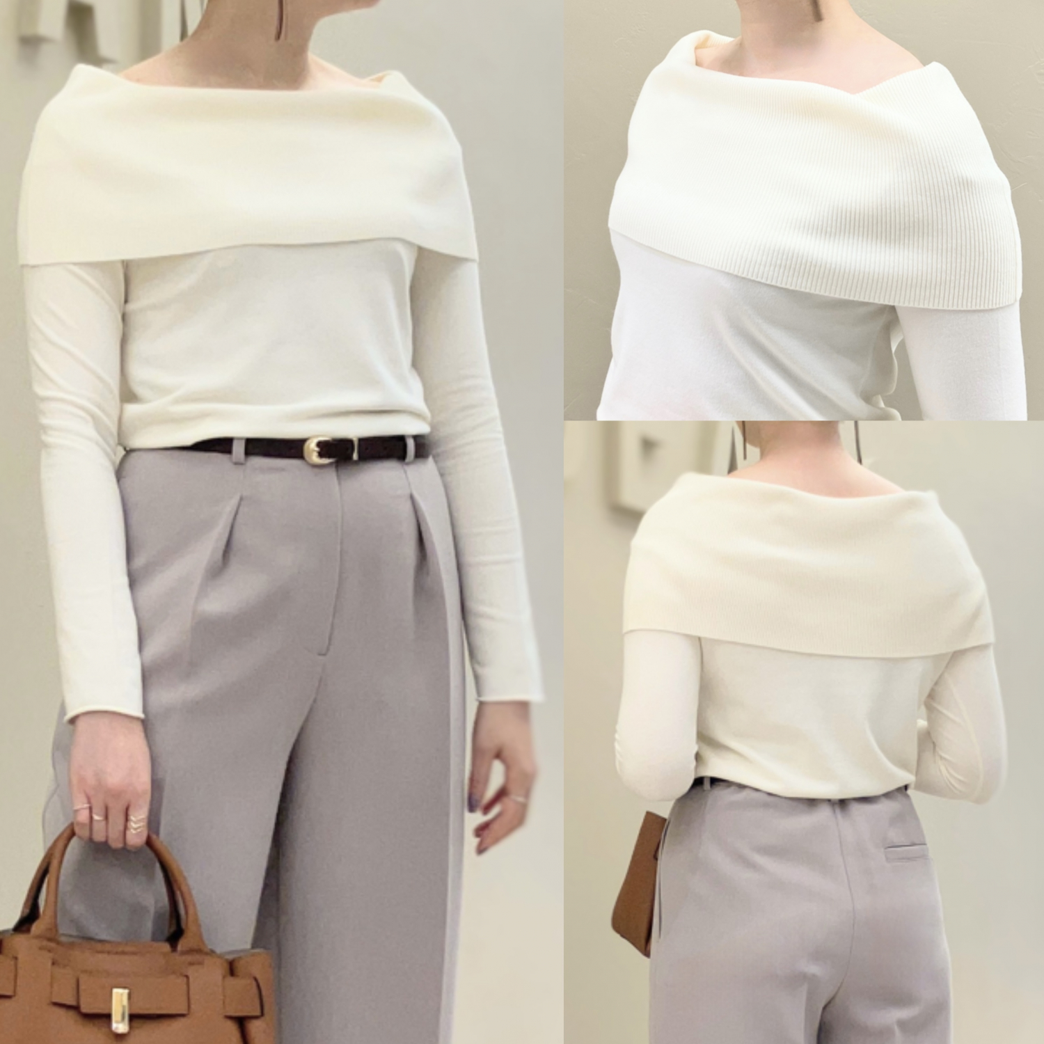 〈Demi-Luxe BEAMS〉レーヨンポリエステルオフショルダープルオーバーニット