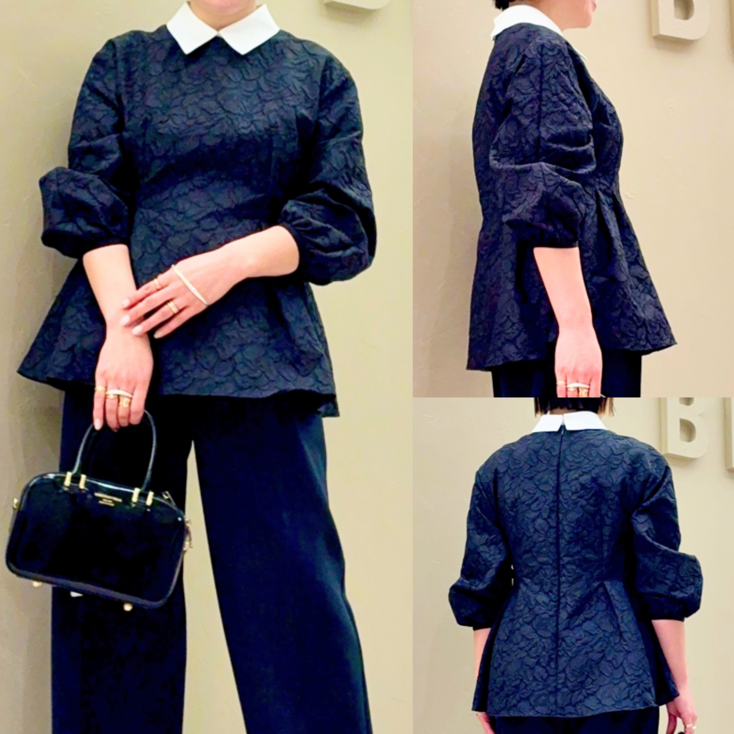 〈Demi-Luxe BEAMS〉フクレ織りアタッチドカラーブラウス