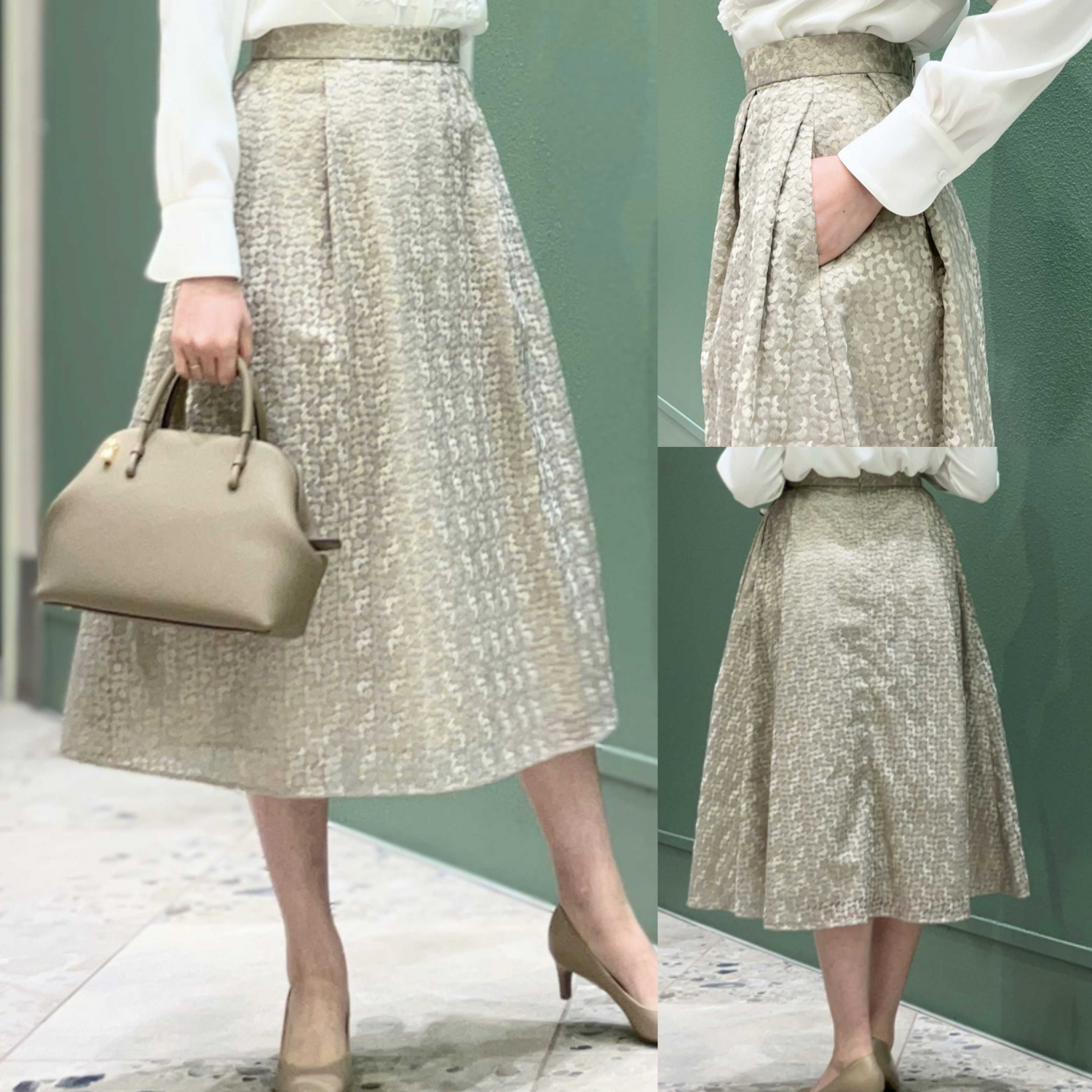 〈Demi-Luxe BEAMS〉オーガンジーエンブロイダリーフレアスカート