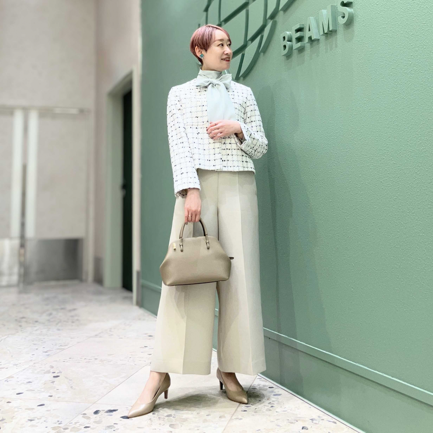 〈Demi-Luxe BEAMS〉ツイードノーカラージャケット